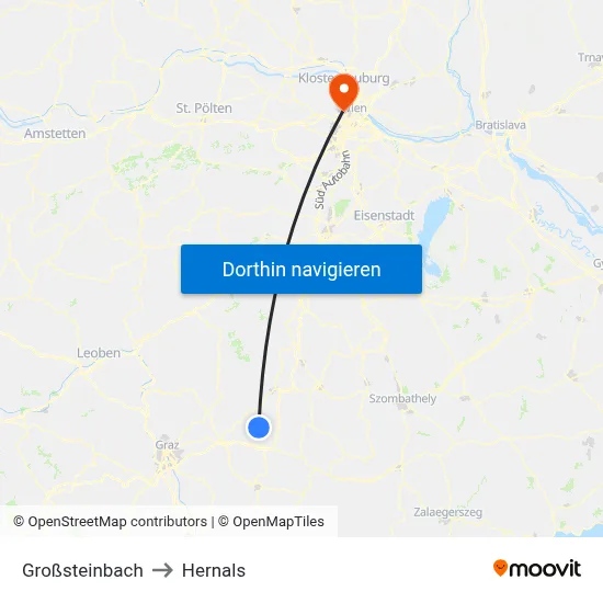Großsteinbach to Hernals map