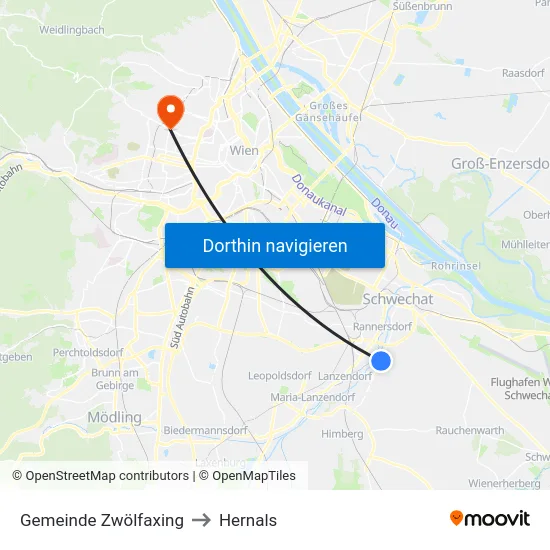 Gemeinde Zwölfaxing to Hernals map