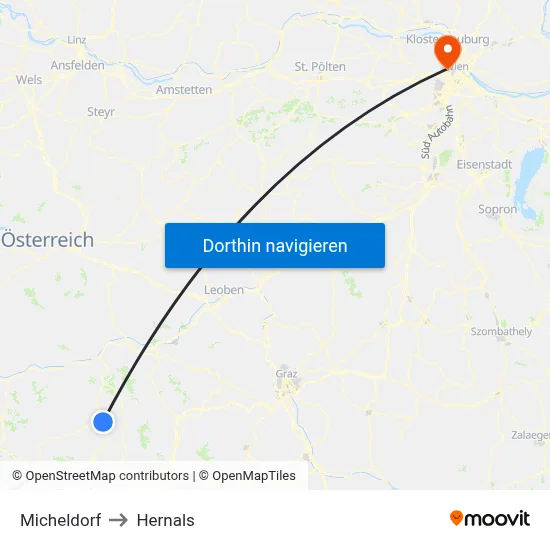 Micheldorf to Hernals map
