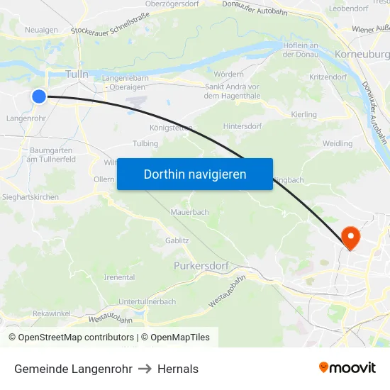 Gemeinde Langenrohr to Hernals map