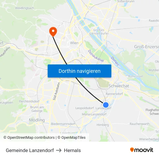 Gemeinde Lanzendorf to Hernals map