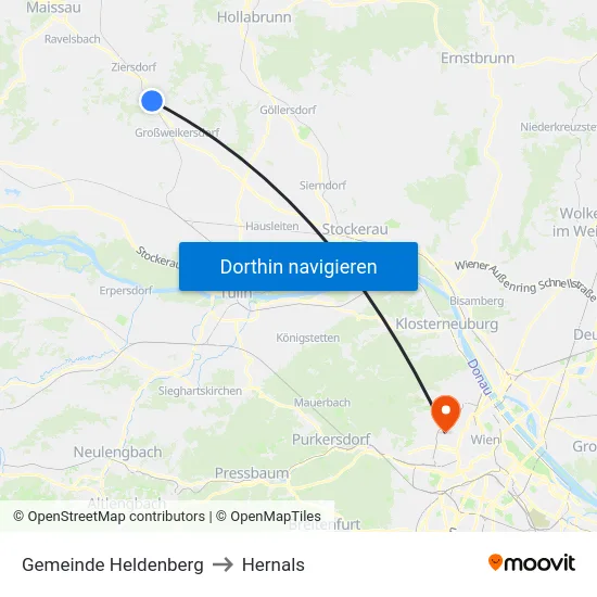 Gemeinde Heldenberg to Hernals map