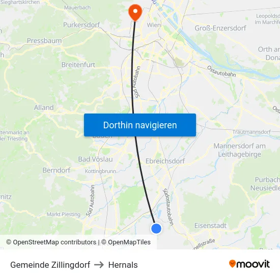 Gemeinde Zillingdorf to Hernals map
