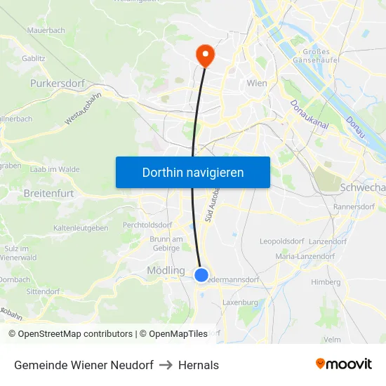 Gemeinde Wiener Neudorf to Hernals map