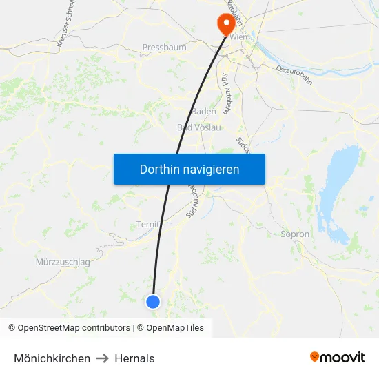 Mönichkirchen to Hernals map