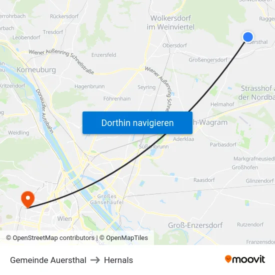Gemeinde Auersthal to Hernals map