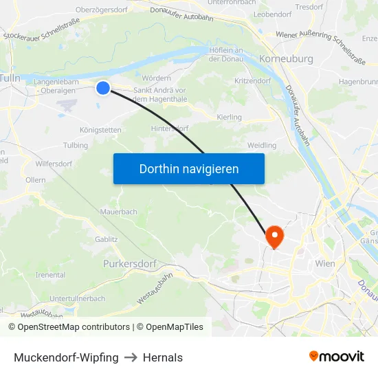 Muckendorf-Wipfing to Hernals map