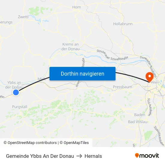 Gemeinde Ybbs An Der Donau to Hernals map