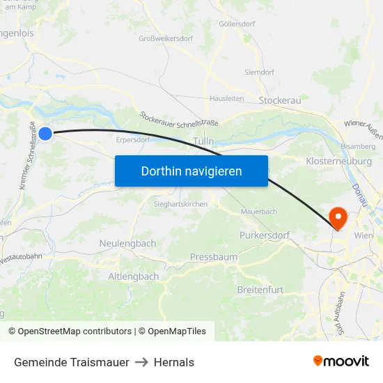 Gemeinde Traismauer to Hernals map