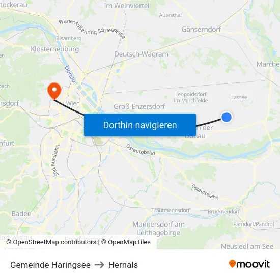 Gemeinde Haringsee to Hernals map