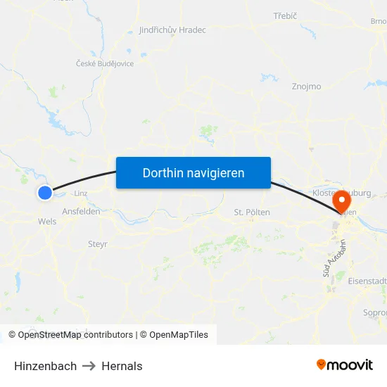 Hinzenbach to Hernals map