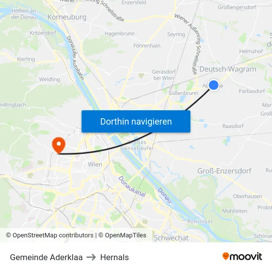 Gemeinde Aderklaa to Hernals map