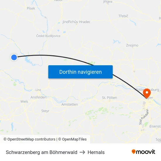 Schwarzenberg am Böhmerwald to Hernals map