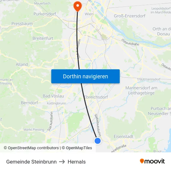 Gemeinde Steinbrunn to Hernals map