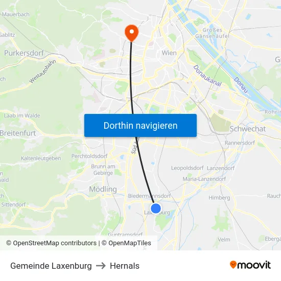 Gemeinde Laxenburg to Hernals map