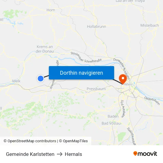 Gemeinde Karlstetten to Hernals map