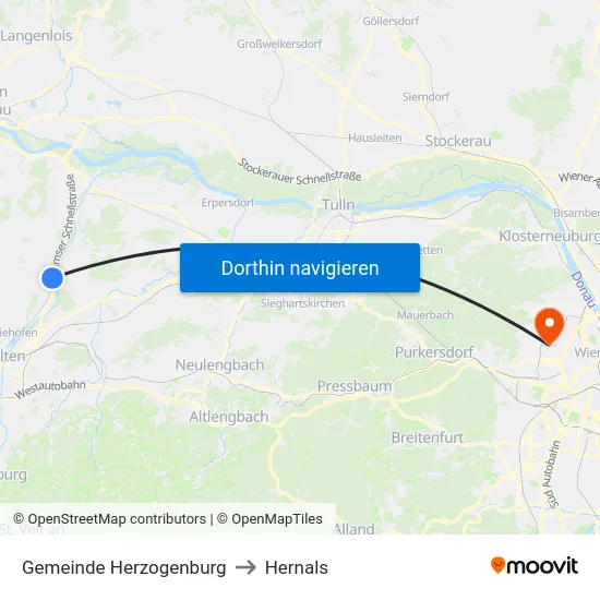 Gemeinde Herzogenburg to Hernals map
