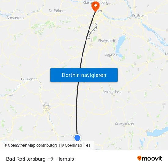 Bad Radkersburg to Hernals map