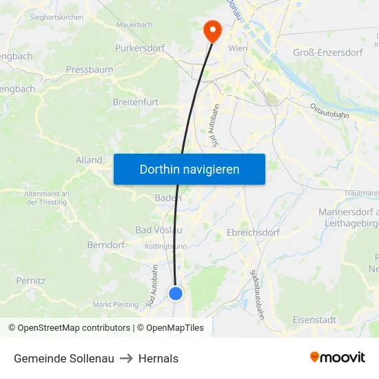 Gemeinde Sollenau to Hernals map