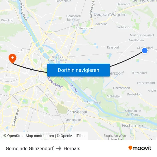Gemeinde Glinzendorf to Hernals map