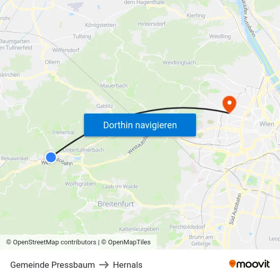 Gemeinde Pressbaum to Hernals map