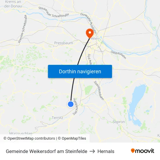 Gemeinde Weikersdorf am Steinfelde to Hernals map