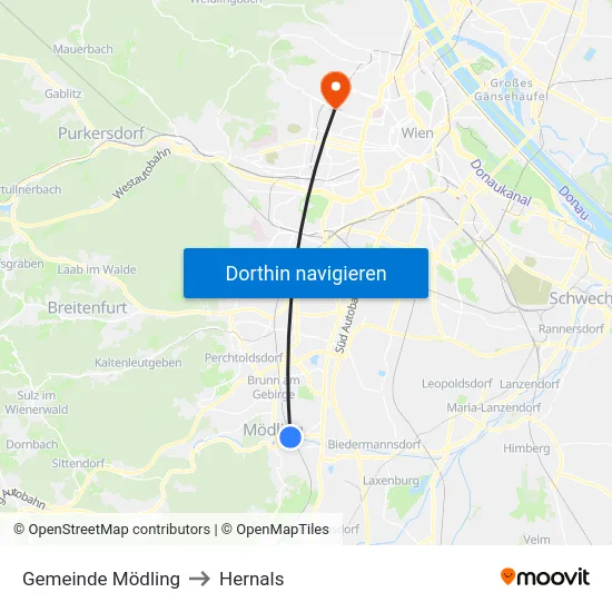Gemeinde Mödling to Hernals map