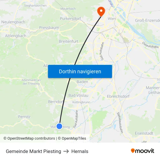 Gemeinde Markt Piesting to Hernals map