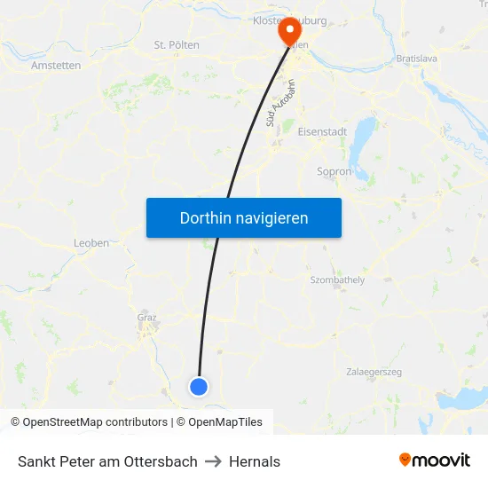 Sankt Peter am Ottersbach to Hernals map