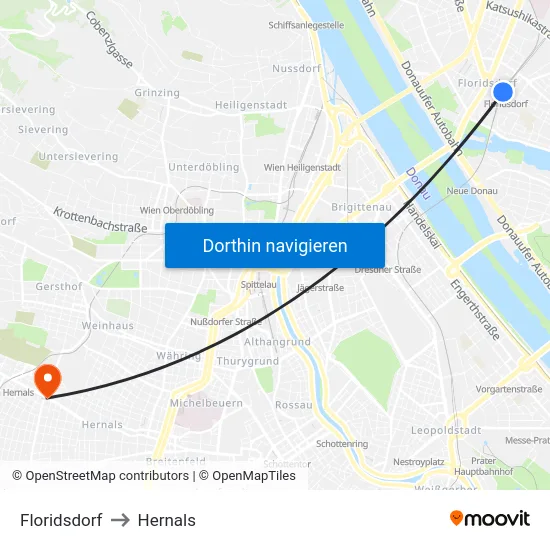 Floridsdorf to Hernals map