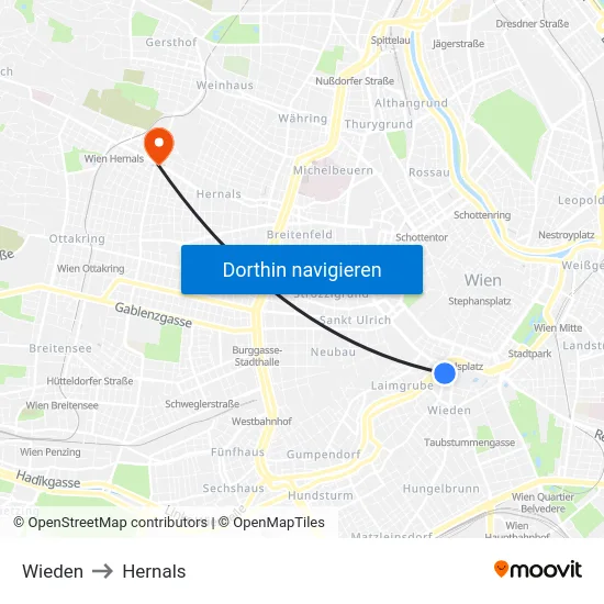 Wieden to Hernals map