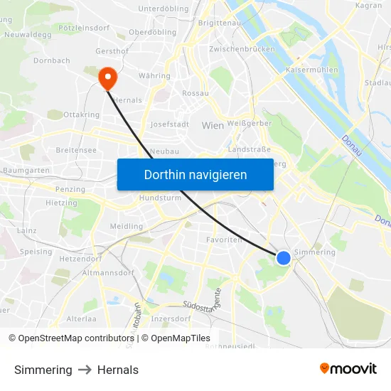 Simmering to Hernals map