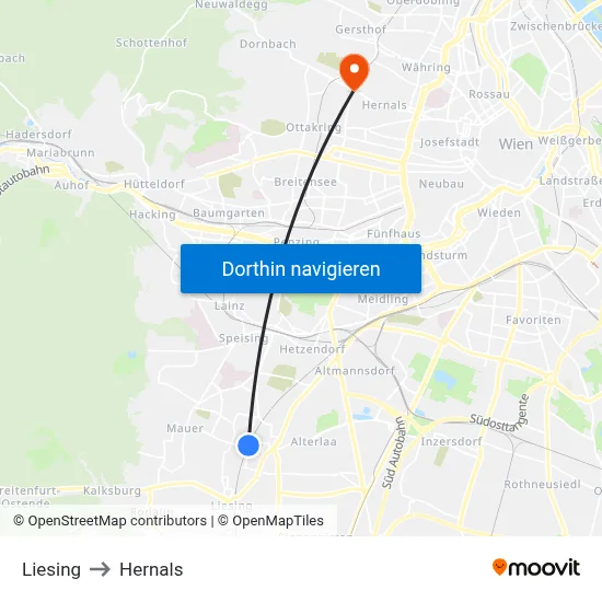 Liesing to Hernals map