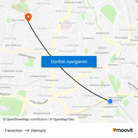 Favoriten to Hernals map