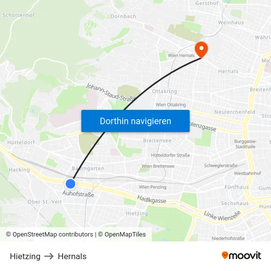 Hietzing to Hernals map