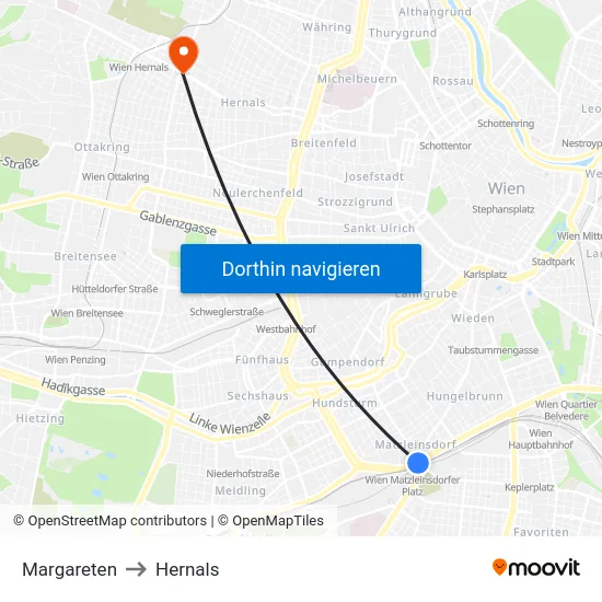 Margareten to Hernals map