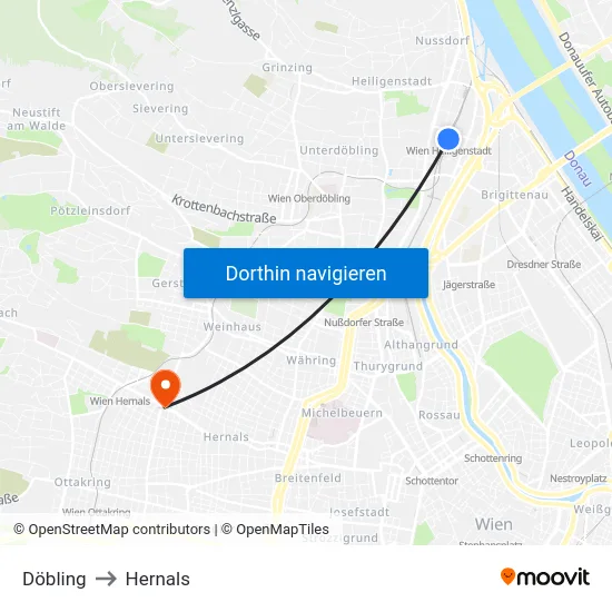 Döbling to Hernals map