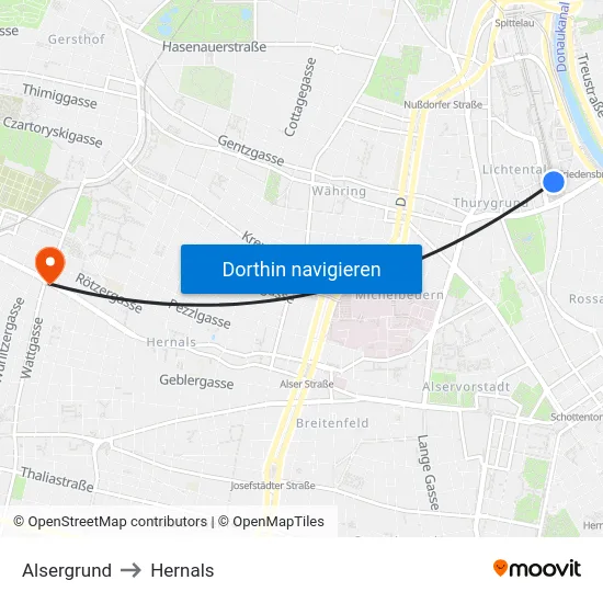 Alsergrund to Hernals map