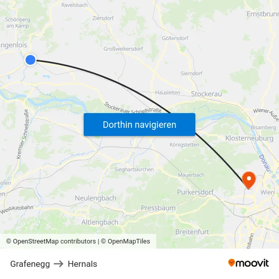 Grafenegg to Hernals map