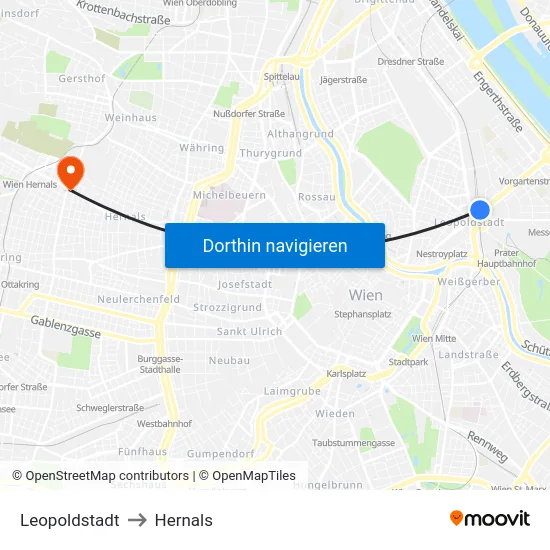 Leopoldstadt to Hernals map