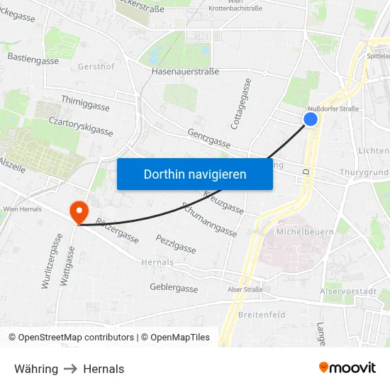 Währing to Hernals map