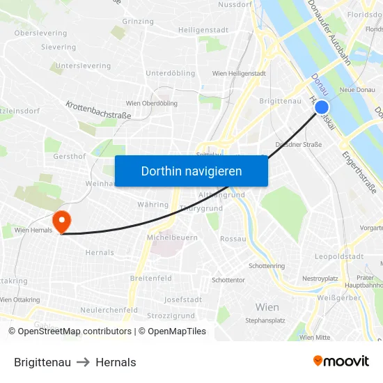 Brigittenau to Hernals map