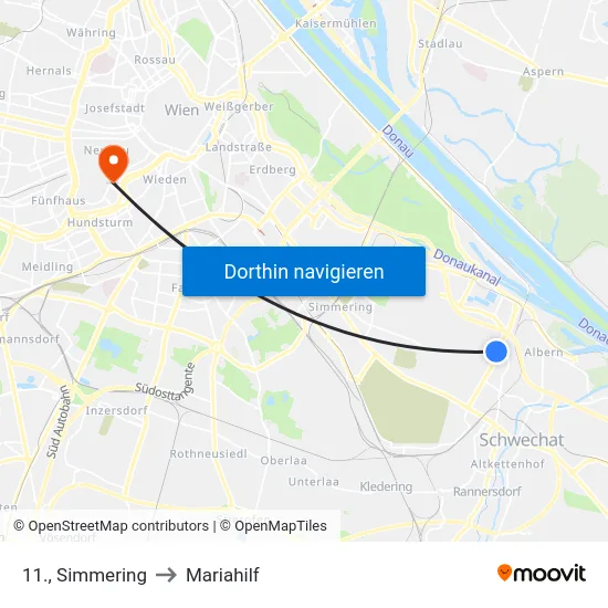 11., Simmering to Mariahilf map