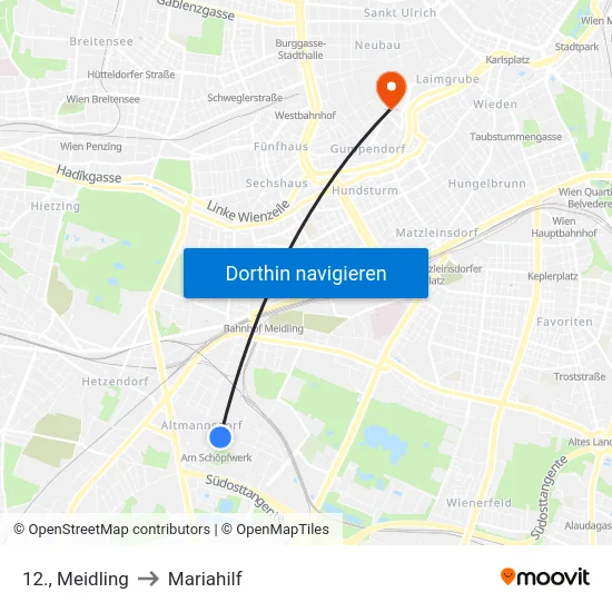 12., Meidling to Mariahilf map
