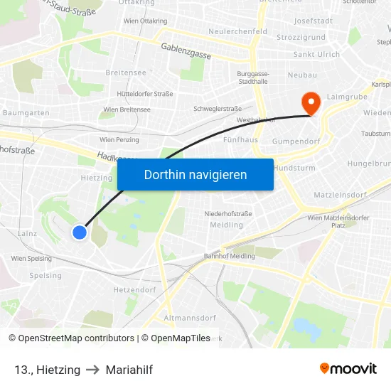 13., Hietzing to Mariahilf map