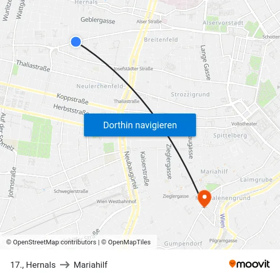 17., Hernals to Mariahilf map