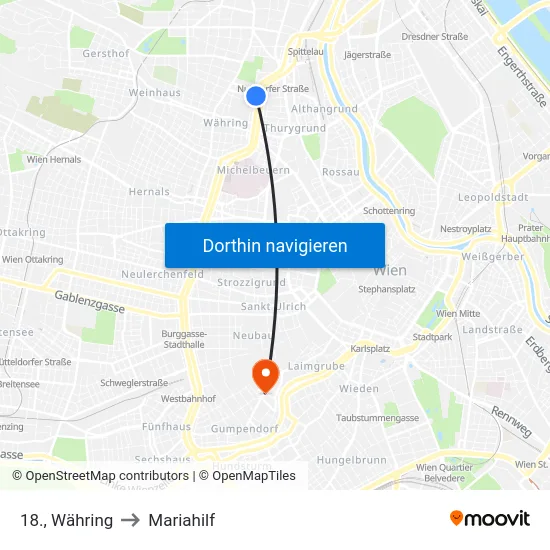 18., Währing to Mariahilf map