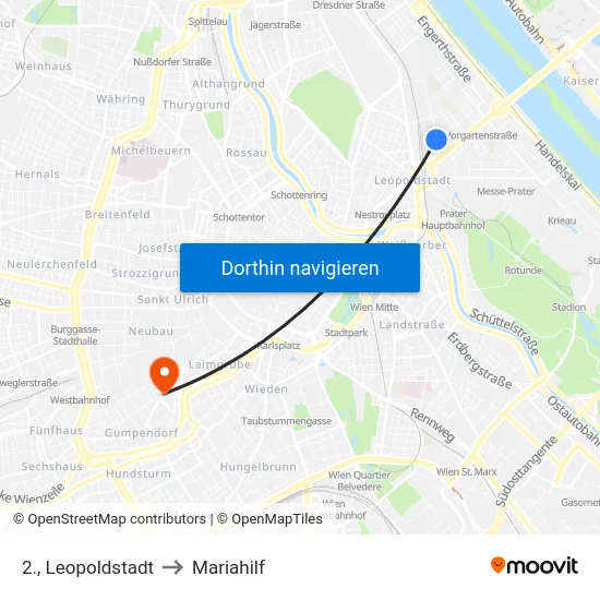 2., Leopoldstadt to Mariahilf map