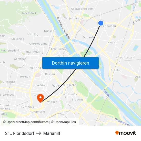 21., Floridsdorf to Mariahilf map