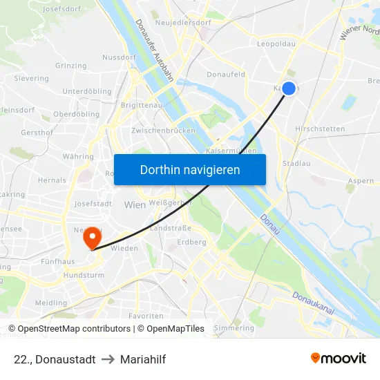 22., Donaustadt to Mariahilf map